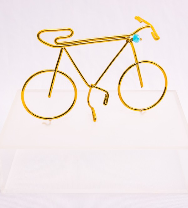 Handmade bronze Bicycle in plexiglass box.