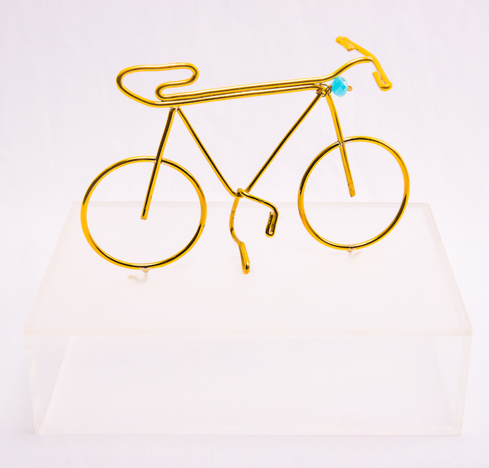 Handmade bronze Bicycle in plexiglass box.