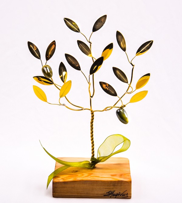 Handmade bronze gift olive tree in wood