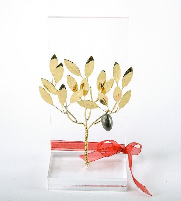 Handmade bronze gift business card case with olivetree in plexiglass.
