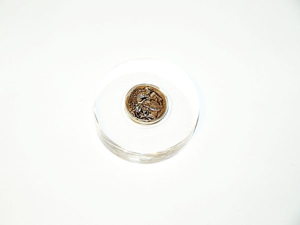 Paper weight gift in plexiglass with sterling silver coin handmade