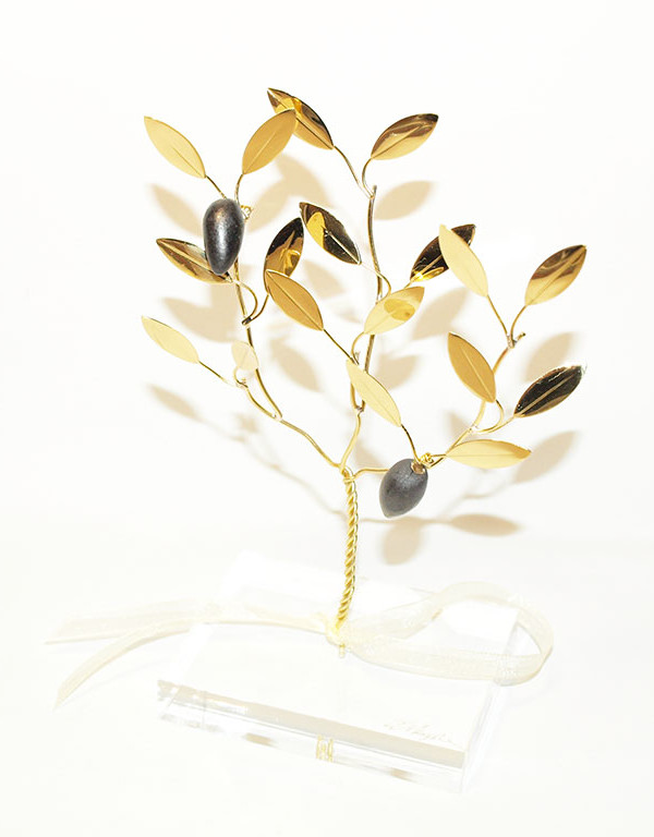 Handmade brass family olive tree in plexiglass