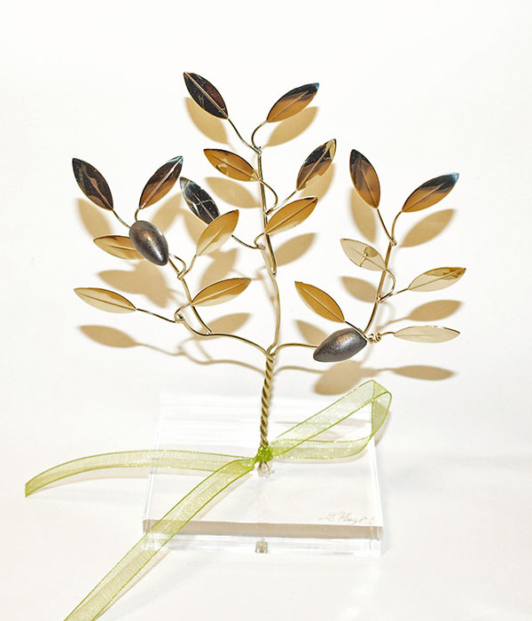 Handmade nickel silver olive tree of life in plexiglass