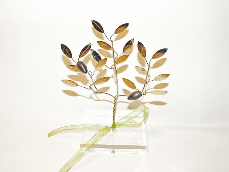 Handmade nickel silver olive tree of life in plexiglass