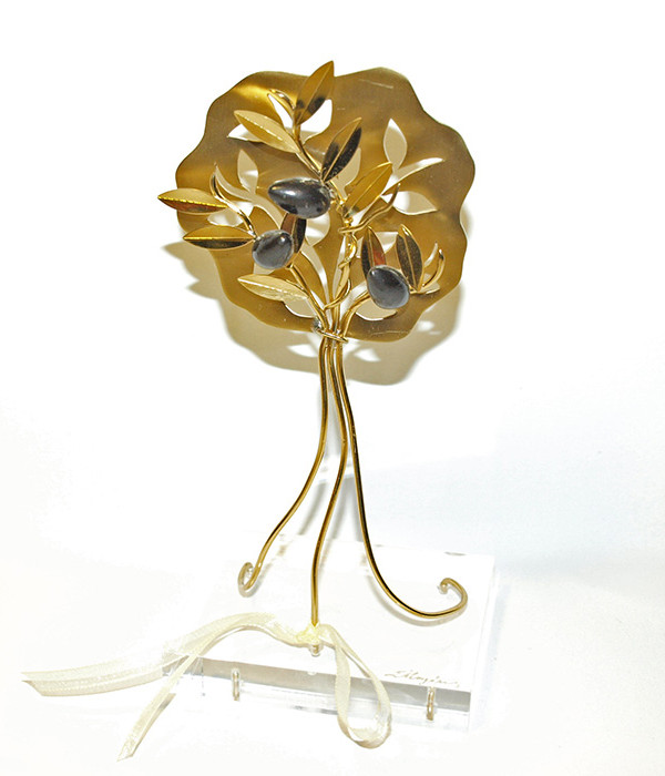 Handmade brass olive family tree in plexiglass