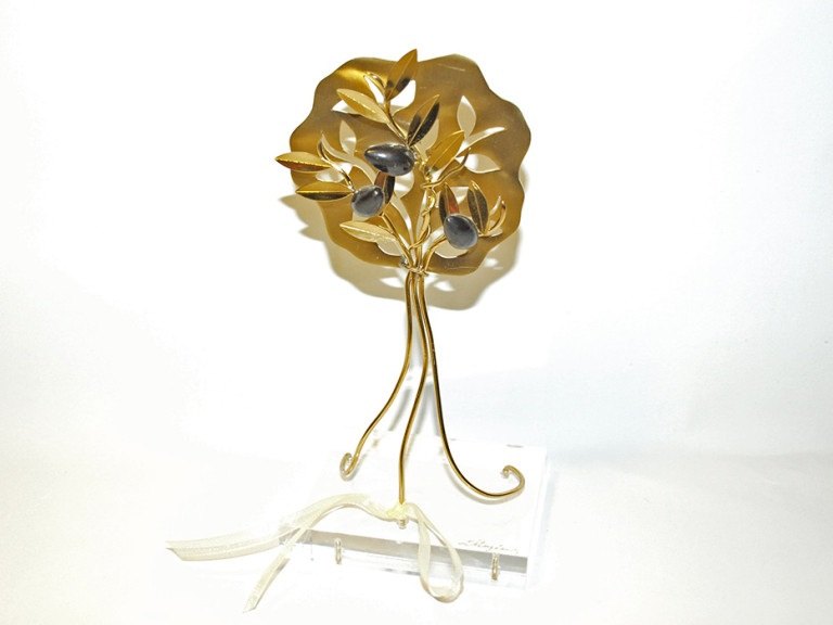 Handmade brass olive family tree in plexiglass
