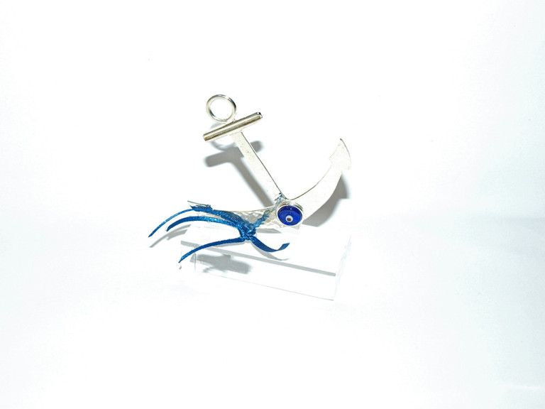 Handmade silver plated anchor paper weight good luck business gift on plexiglass