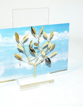 Handmade brass gift business card holder with olivetree in plexiglass